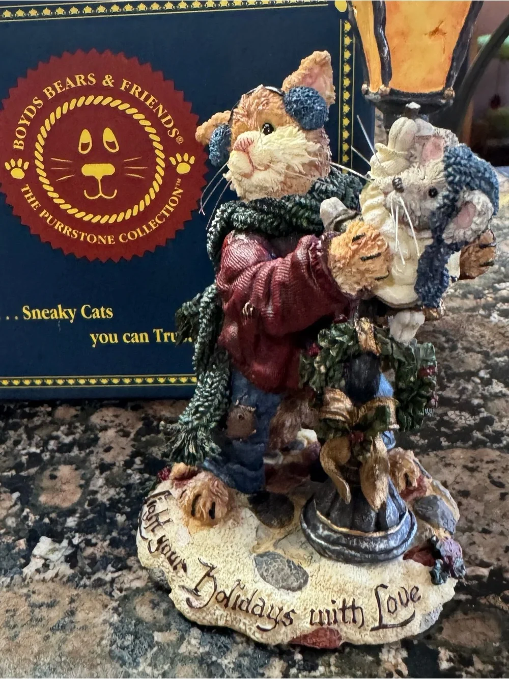 Festive Cat Ornament in Red Jacket with Green Scarf - Boyds Bears